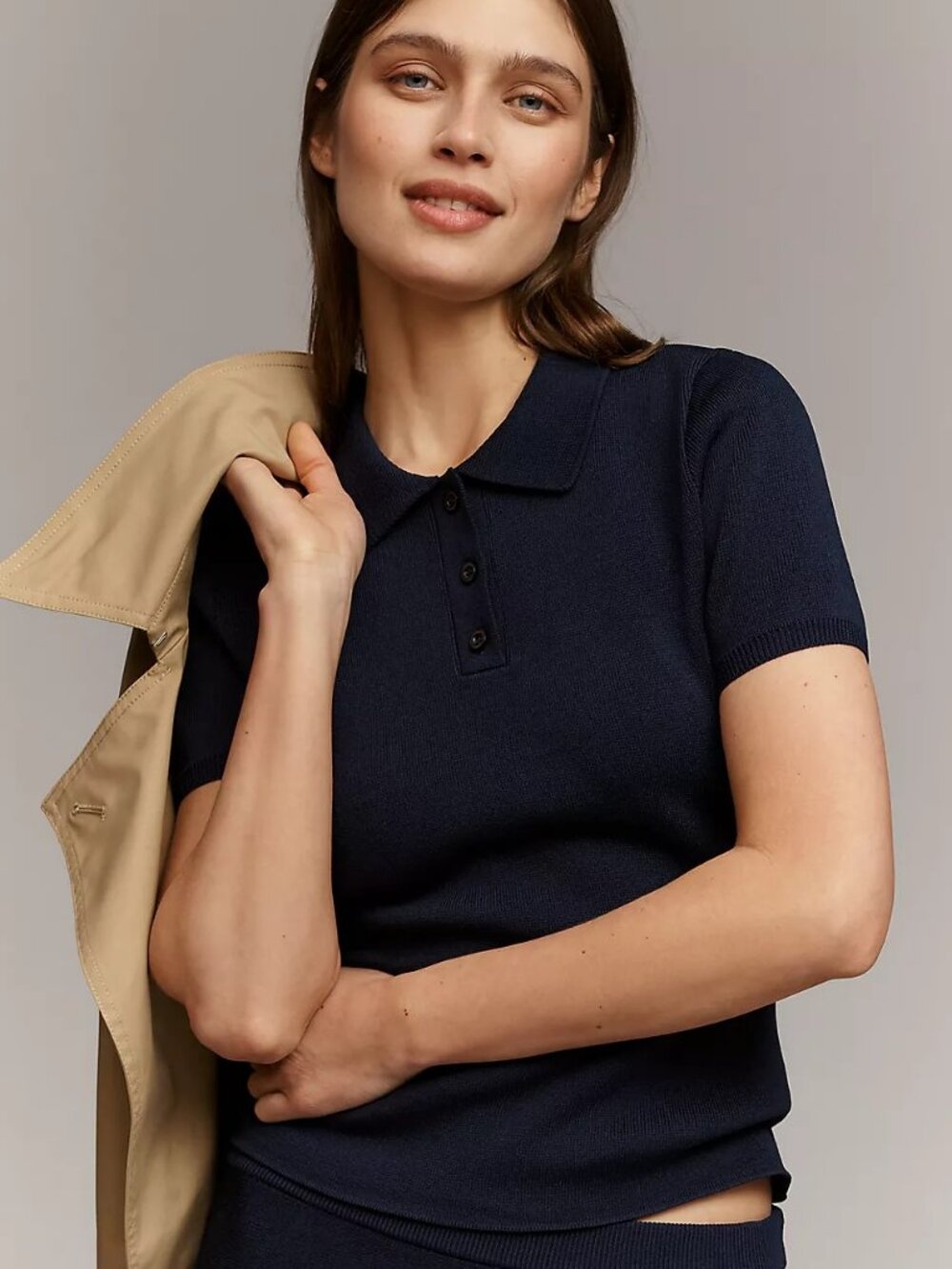NEW Anthropologie Maeve Short Sleeve Compact Polo Sweater Navy NWT XS